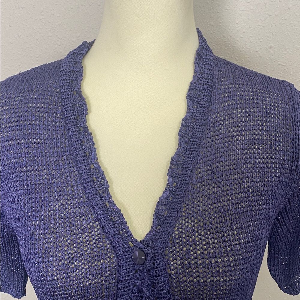 Vintage Sag Harbor Petite Purple Open Knit Crochet Cardigan Short Sleeve Cottage - Picture 11 of 12